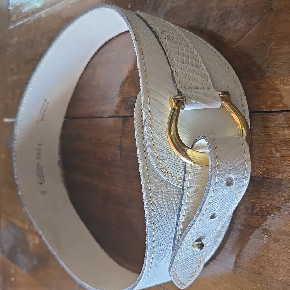 Elegant White Leather Belt with Gold Buckle Size Is Small And Adjustable
